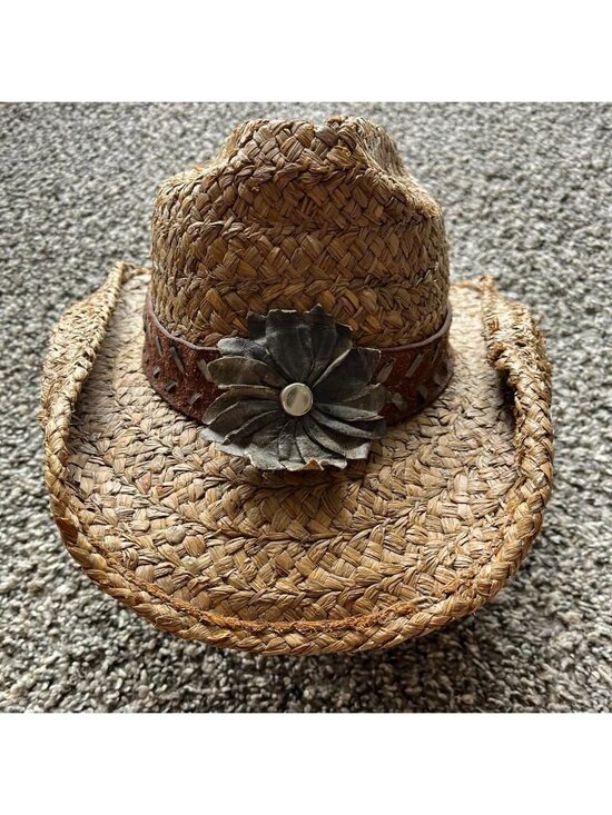 Bullhide Accessories - Bullhide Straw Women's Brown and Tan Cowgirl Hat Leather Flower Western Horse